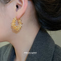 Pair of Metal Tone Gold Tone Crystal Wreath Hoop Earrings view 3
