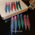 Gradient Crystal Long Tassel Earrings in Three Shapes view 1