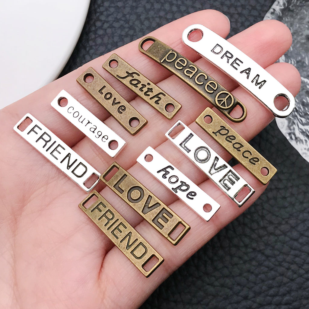 Zinc Alloy LOVE Letter Bar Connector Charm with Double Holes for DIY Bracelet Jewelry
