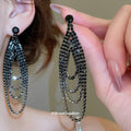 Layered Chain Teardrop Dangle Stud Earrings with Polished Metal Details view 4