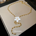Gold Tone Flower Pendant Lariat Necklaces in Two Colors view 3