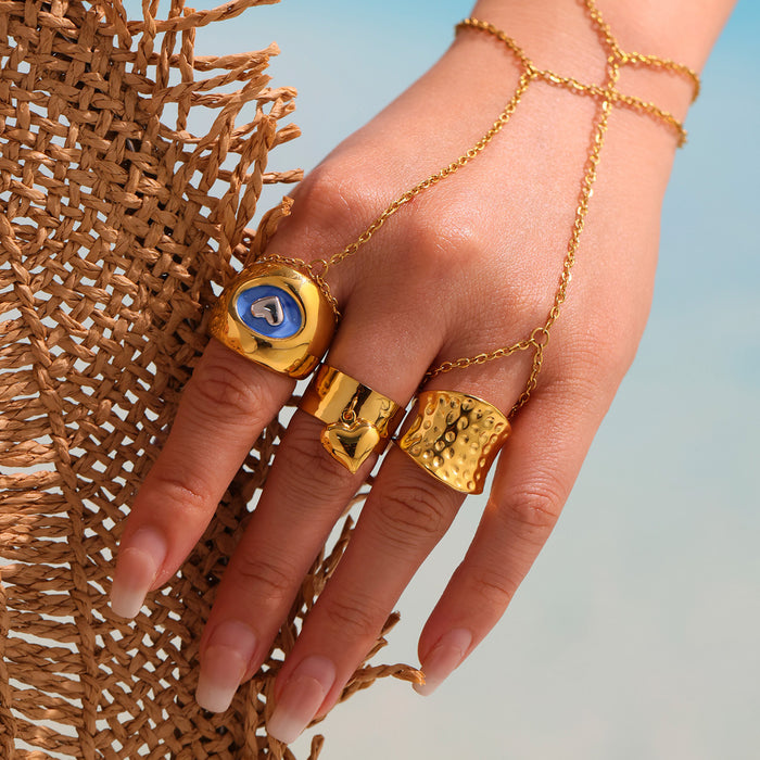 Wide Hammered Texture Open Cuff Rings Steel And Gold