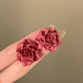 Burgundy Resin Rose Cluster Stud Earrings Decorative Jewelry Design view 3