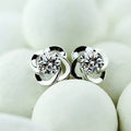 Silver Tone Open Flower Clear Stone Center Stud Earrings view 2