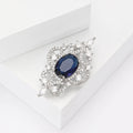 Silver Tone Filigree Brooch Oval Crystal Clear or Blue view 3