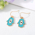 Gold Tone Enamel Heart and Hamsa Evil Eye Hook Earrings view 8