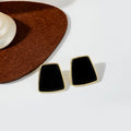 Gold Rim Marbled Trapezoid Statement Stud Earrings in Three Colors view 3