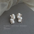 Gold-Tone Pearl Crystal Cluster Earrings Stud and Clip-On view 4
