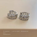 Silver Tone Double Row Clear Stone Huggie Hoop Earrings view 4