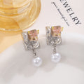 Pink and Yellow Butterfly Pearl Look Dangle Earrings view 4