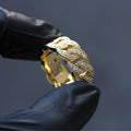 Gold Cuban Link Pave Clear Stone Band Ring Metal Alloy view 2
