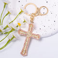 Rhinestone Cross Keychain Gold Ring Three Color Borders view 2