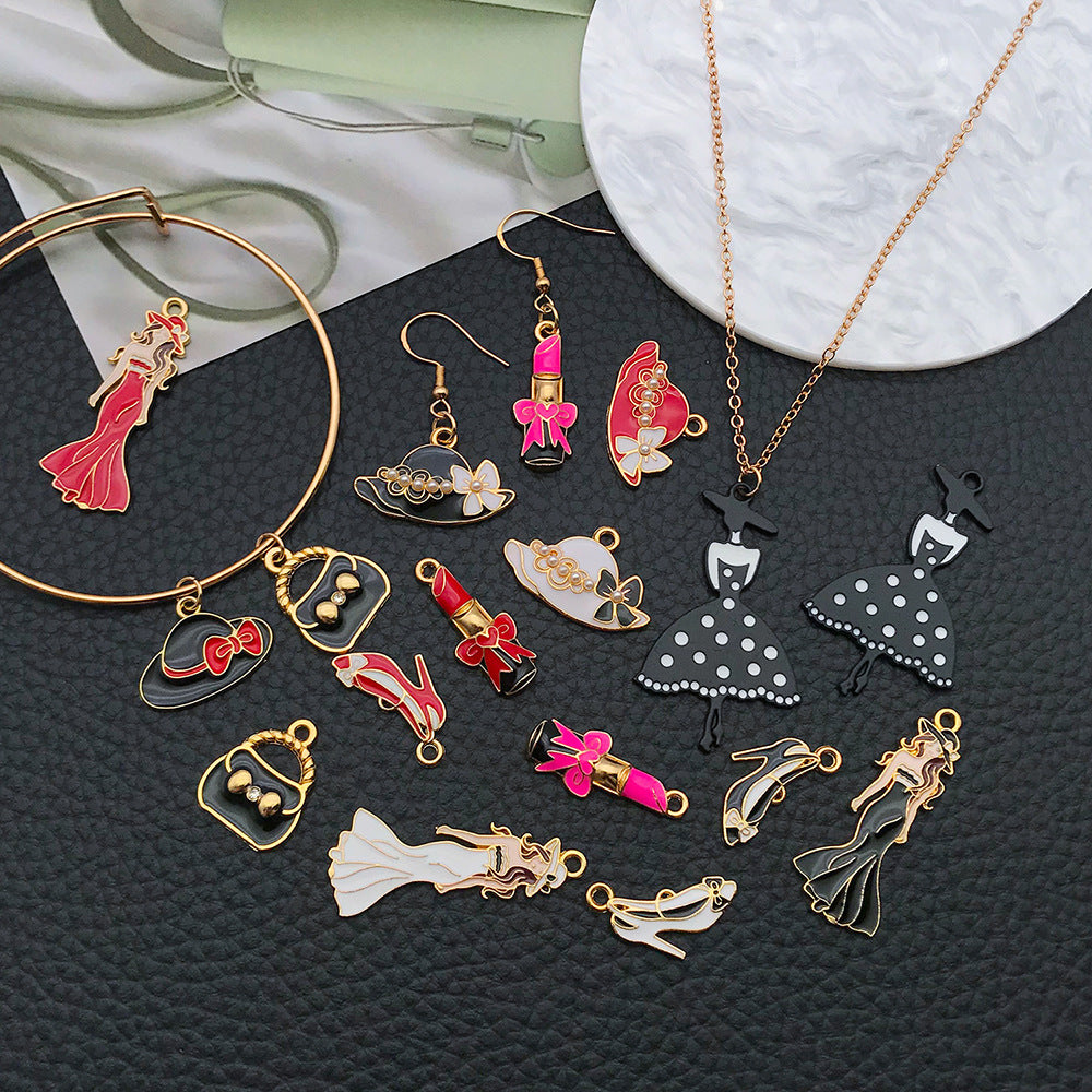 Enamel Zinc Alloy Hat High Heel Lipstick Bag Charm Pendants for DIY Fashion Jewelry