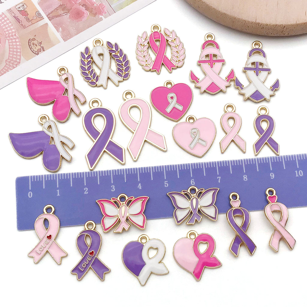 Zinc Alloy Pink Butterfly Heart Ribbon Charm Pendant for DIY Bracelet Keychain