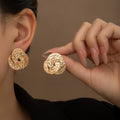 Textured Gold Tone Open Round Statement Stud Earrings view 1