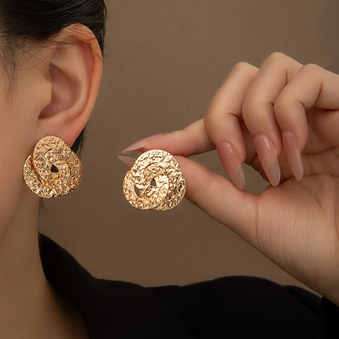 Textured Gold Tone Open Round Statement Stud Earrings