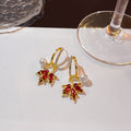 Red Maple Leaf Crystal Look Earrings and Adjustable Ring view 4