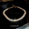 Rhinestone Zigzag Link Choker Necklace Gold Silver Two Styles view 4