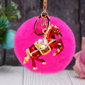 Crystal Horse Keychains with Faux Fur Pompoms and Plain Options view 12
