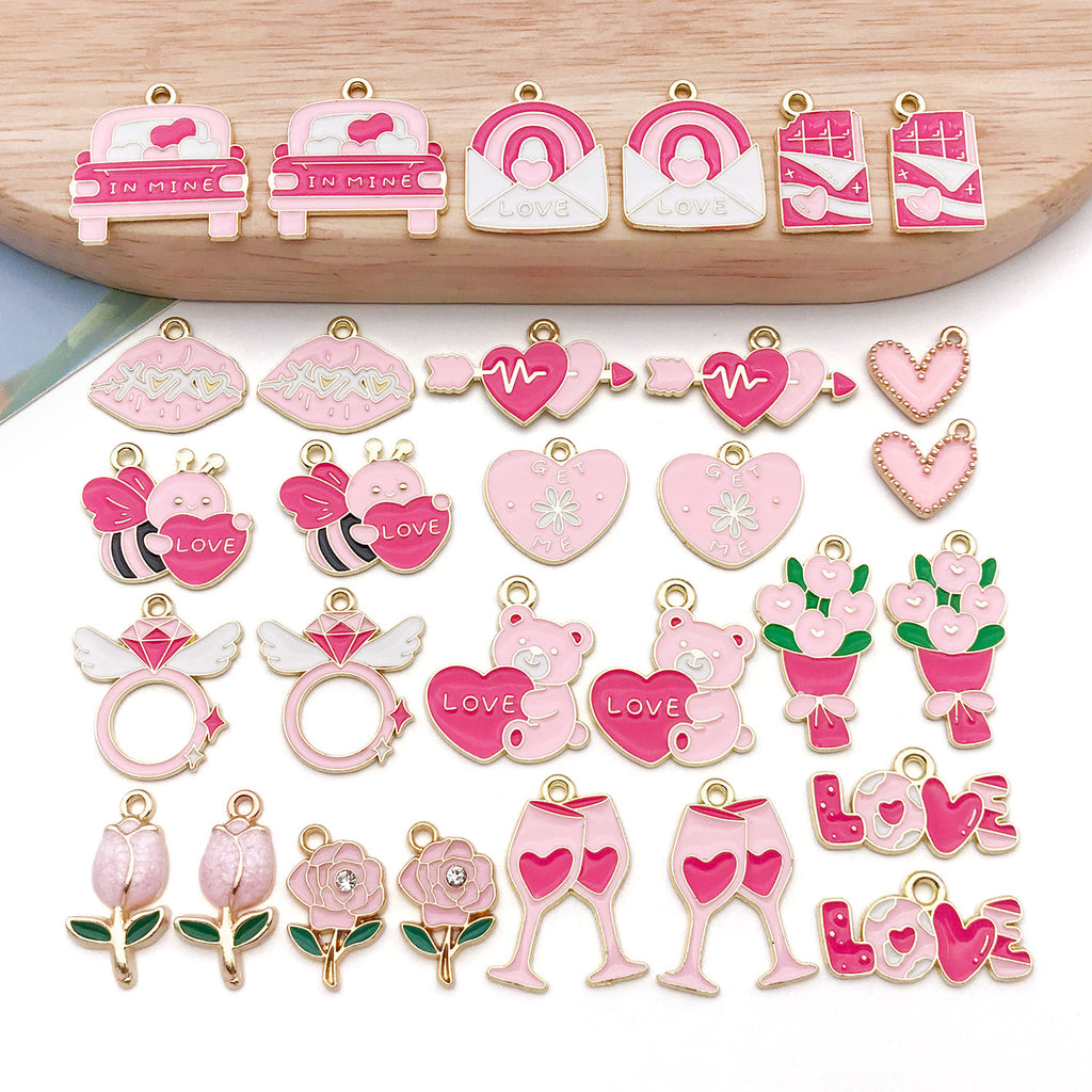 Enamel Zinc Alloy LOVE Heart Charm Pendant for DIY Bracelet Phone Strap Keychain Making