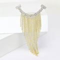 Long Crystal Chain Fringe Brooch in Gold or Silver Tone view 4