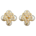 Gold Iris Flower Pearl Cluster Clear CZ Stud Earrings view 5