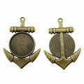 Anchor Round Cabochon Pendant Tray in Antique Silver and Antique Bronze Metal Finish view 4