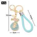 Rhinestone Dollar Money Bag Keychain Gold Metal Charm view 3