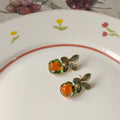 Gold Leaf Stud Glass Persimmon Drop Earrings Orange view 4