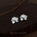 Silver Tone Textured Lotus Flower Stud Earrings Pair view 3