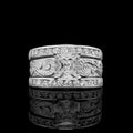 Princess Cut Triple Band Ring Set Silver Gold Engraved view 3