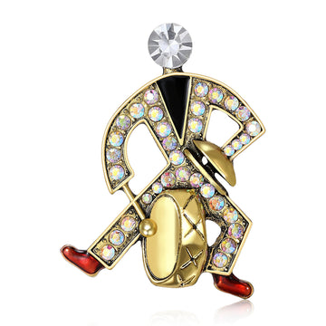 Drummer Figure Brooch In 2 Styles With Polished Metal And Decorative Details