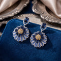 Blue Teardrop and Floral Rosette Statement Earrings view 4