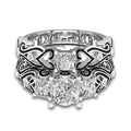 Colored Square Stone Ring Pair with Scroll Pattern Bands view 9