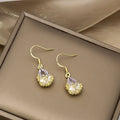 Clear Teardrop Gold Filigree Flower Small Hook Earrings view 1