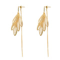 Gold Openwork Wing Long Chain Drop Earrings Dual Panel view 5