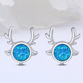 Silver Tone Reindeer Stud Earrings with White or Blue Center view 6