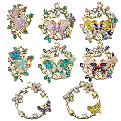 Colorful butterfly charms arranged on a light background