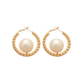 Gold Tone Textured Hoop Earrings With Oversized Pearl Centers view 5