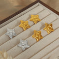 Textured Star Stud Earrings Raised Center Gold Steel view 2
