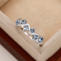 Silver Wave Blue CZ Band Ring Five Stone Zigzag Style view 3