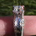 Silver Tone Princess Cut Halo Ring With Split Band view 4