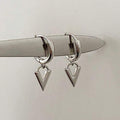 Silver Geometric V Charm Huggie Hoop Drop Earrings view 2