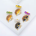 Running Hedgehog Enamel Brooch Holding a Flower in Four Colors view 1