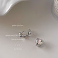 Silver Heart Huggie Earrings Pink Baguette Green Star Stones view 1
