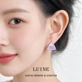Gold-Tone Triangle Clear Lavender Glass Crystal Stud Earrings view 2