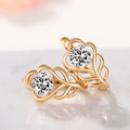 Gold Leaf Flower Round Clear CZ Leverback Hoop Earrings view 4