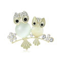 Two Owl Branch Brooch with Polished Metal and Decorative Accents view 1