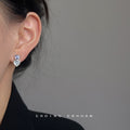 Silver Double Heart Crystal Stud Earrings Pink Purple view 4