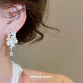 White Floral Crystal Teardrop Stud Earrings Statement Jewelry view 3